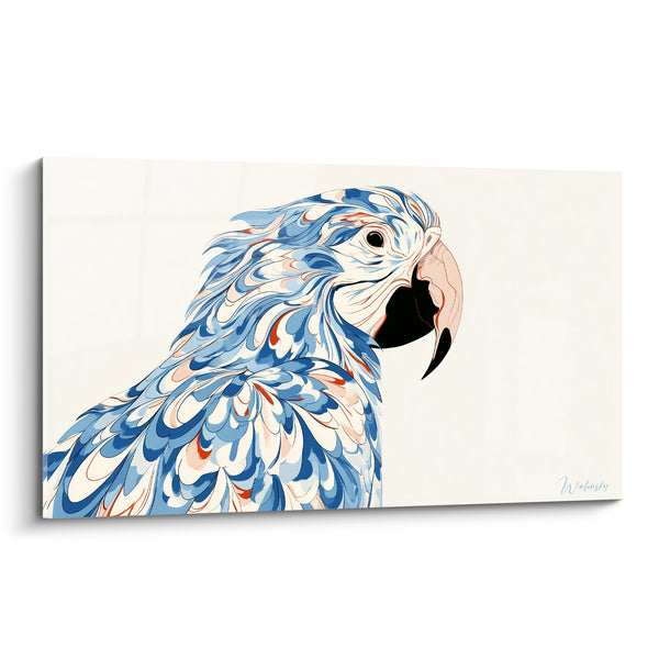 Tableau Perroquet bleu et blanc aux plumes ornementales - Élégance immaculée - Edition Perroquet