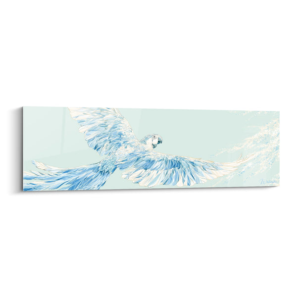 Tableau Perroquet ailes déployées bleu pastel et blanc - Envol céleste - Edition Perroquet