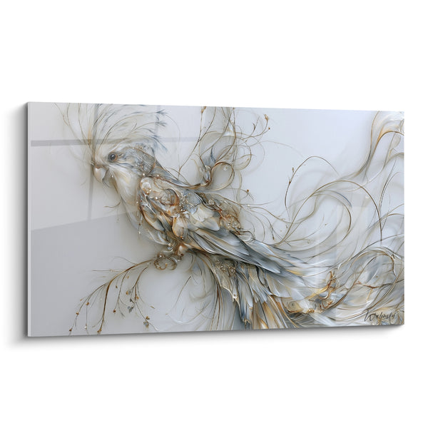 Tableau Cacatoès filaments argent et dorés - Envolée de lumière - Edition Perroquet