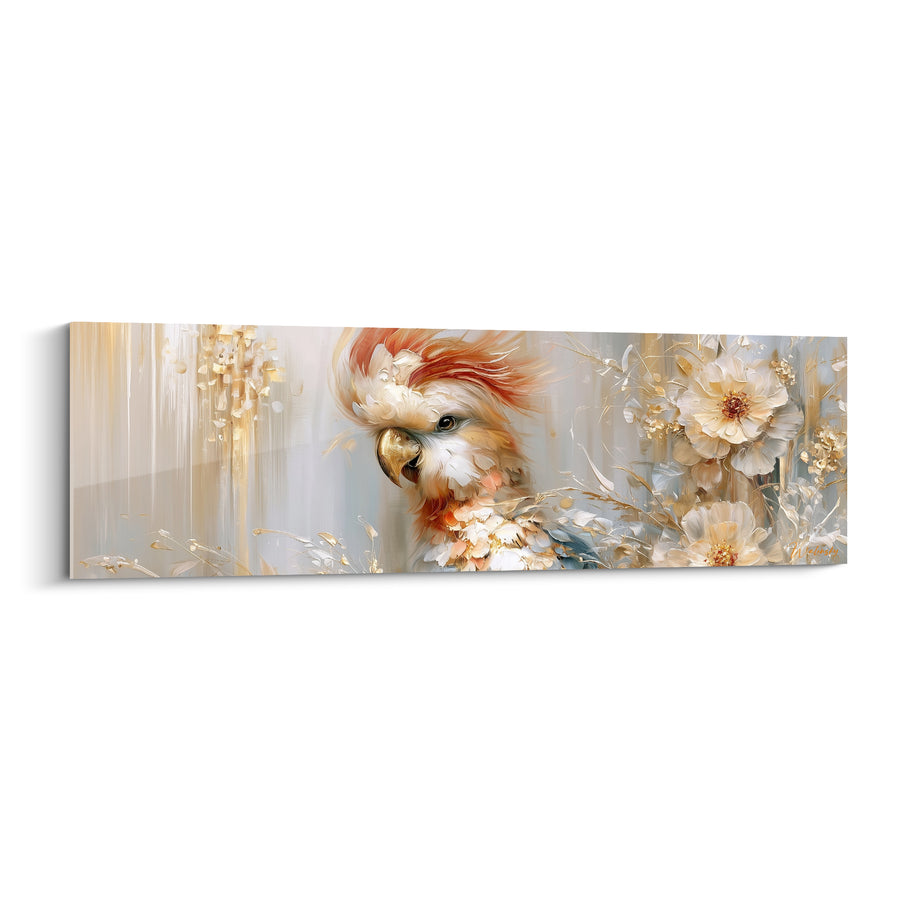 Tableau Cacatoès blanc et doré aux fleurs - Douceur florale - Edition Perroquet