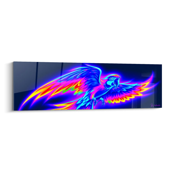 Tableau Perroquet fluo bleu et magenta ailes déployées - Décharge nocturne - Edition Perroquet