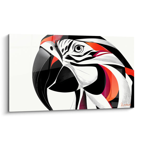Tableau Perroquet noir et blanc aux traits linéaires - Bec crochu graphique - Edition Perroquet