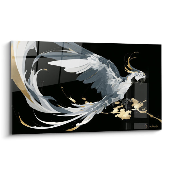 Tableau Cacatoès gris et doré en vol - Envol nocturne - Edition Perroquet