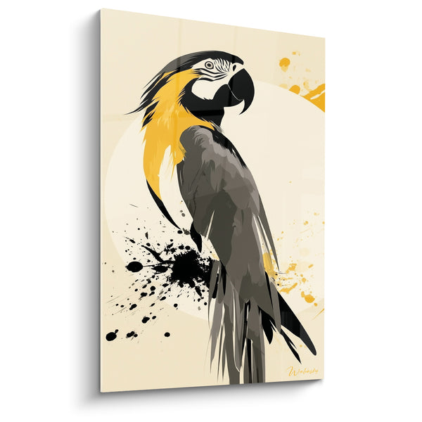 Tableau Ara gris et jaune aux éclaboussures noires - Profil sur fond crème - Edition Perroquet