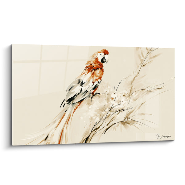 Tableau Perroquet roux perché sur une branche épurée - Élégance discrète - Edition Perroquet