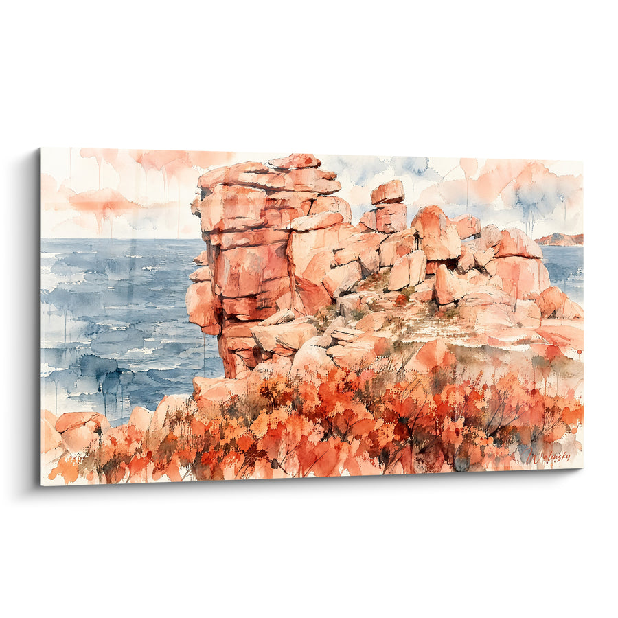 Tableau Rochers de granit rose et mer bleue - Souffle côtier - Edition Perros-Guirec Bretagne France
