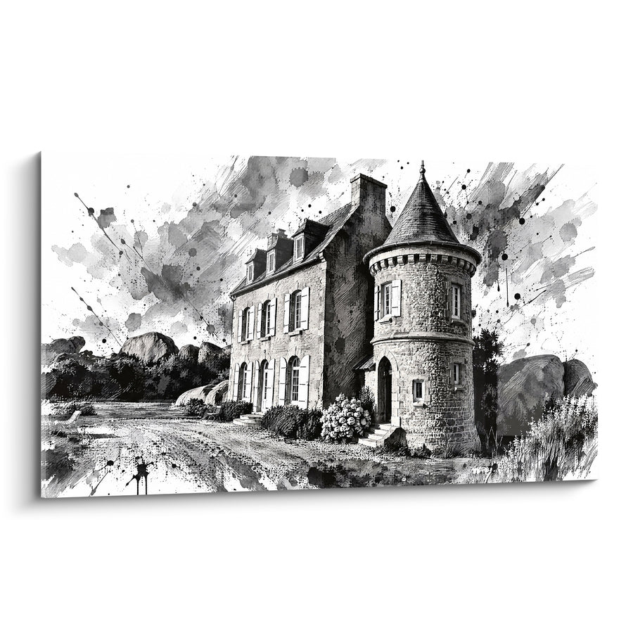 Tableau Manoir breton à la tourelle ronde - Mémoire de pierre - Edition Perros-Guirec Bretagne France