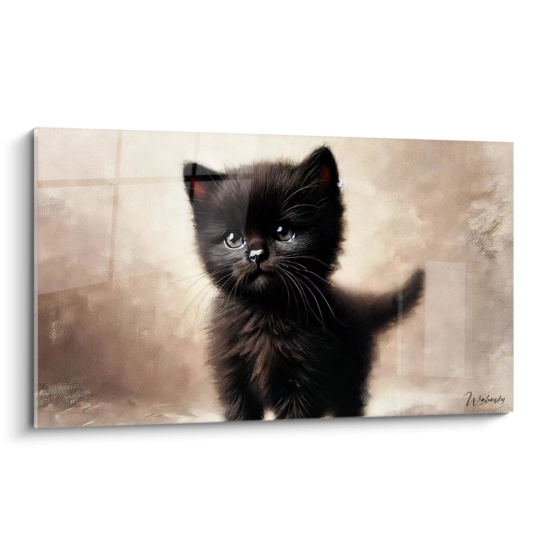 Admirez ce tableau chat vu de biais, mettant en valeur un adorable chaton noir. La finesse des détails et l'effet 3D donnent une dimension captivante à cette œuvre féline unique.