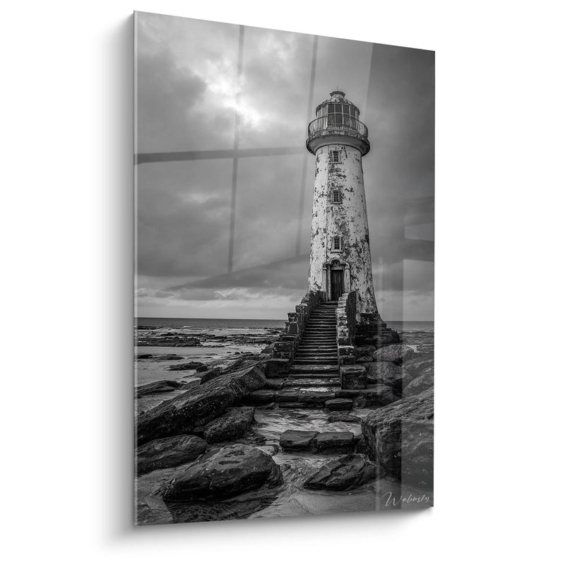 Old Lighthouse Painting - Guardian of the Oceans - Black and White Landscape Edition