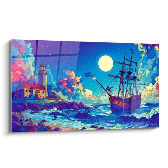 Faro e Nave di Tableau - Notte Stellata Marittima - edizione a fumetti