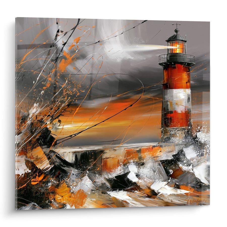 Tableau Phare rouge et gris balayé d'embruns - Vigie dans la tourmente - Edition Phare