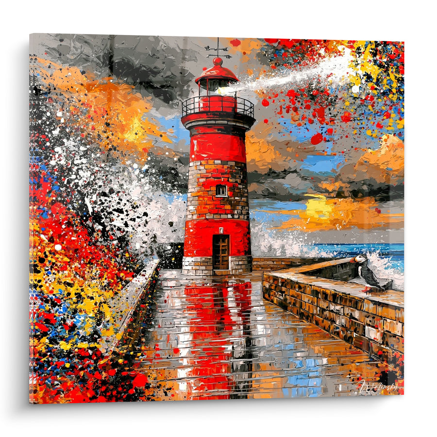Tableau Phare rouge sur jetée éclaboussée - Tempête sur la jetée - Edition Phare