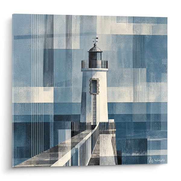 Beacon Painting in White with Navy Blue Backgrounds - Maritime Watch - Les Sables-d’Olonne Edition, Pays de la Loire, France