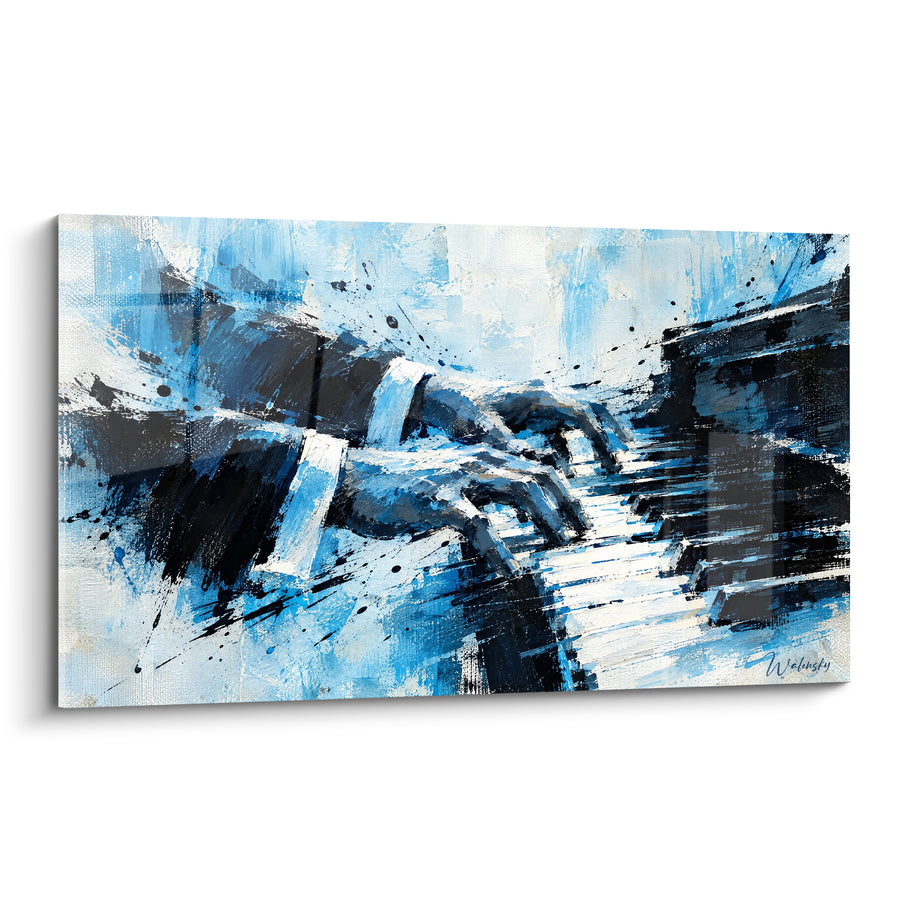 Tableau Mains de pianiste bleu et noir - Fièvre musicale - Edition Piano