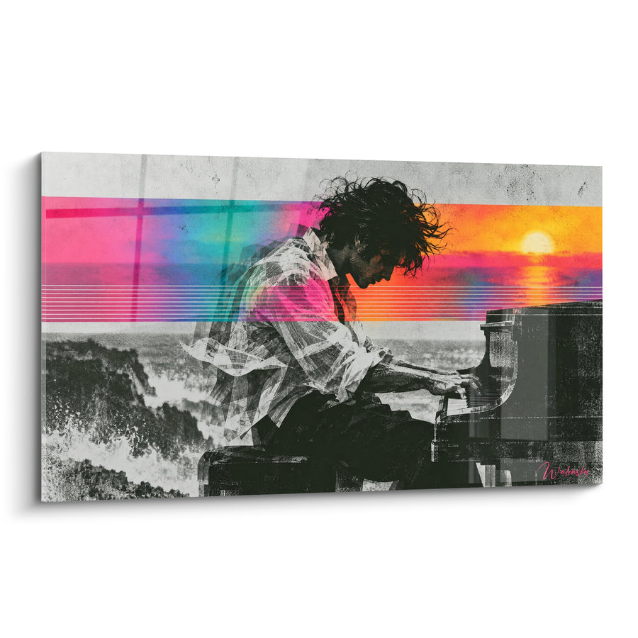 Tableau Pianiste aux bandeaux rose et orange - Mémoire en fusion - Edition Piano