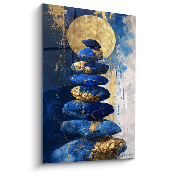 Tafel Pierres Bleues Équilibrées met Gouden Cirkel - Aquatische Sereniteit - Feng Shui Noord Water Editie