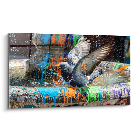 Gemälde Taube mit ausgebreiteten Flügeln in einem Farbenfestival - Urbane Explosion - Edition Pigeon
