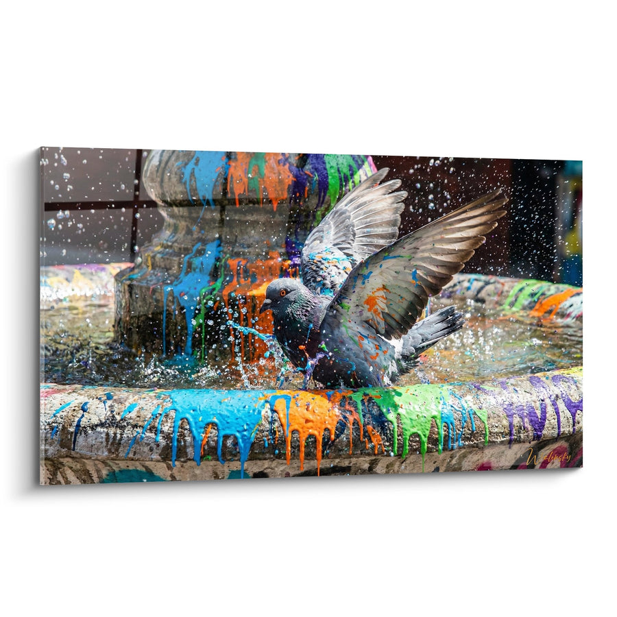 Tableau Pigeon aux Ailes Déployées dans un Festival de Couleurs - Explosion Urbaine - Edition Pigeon