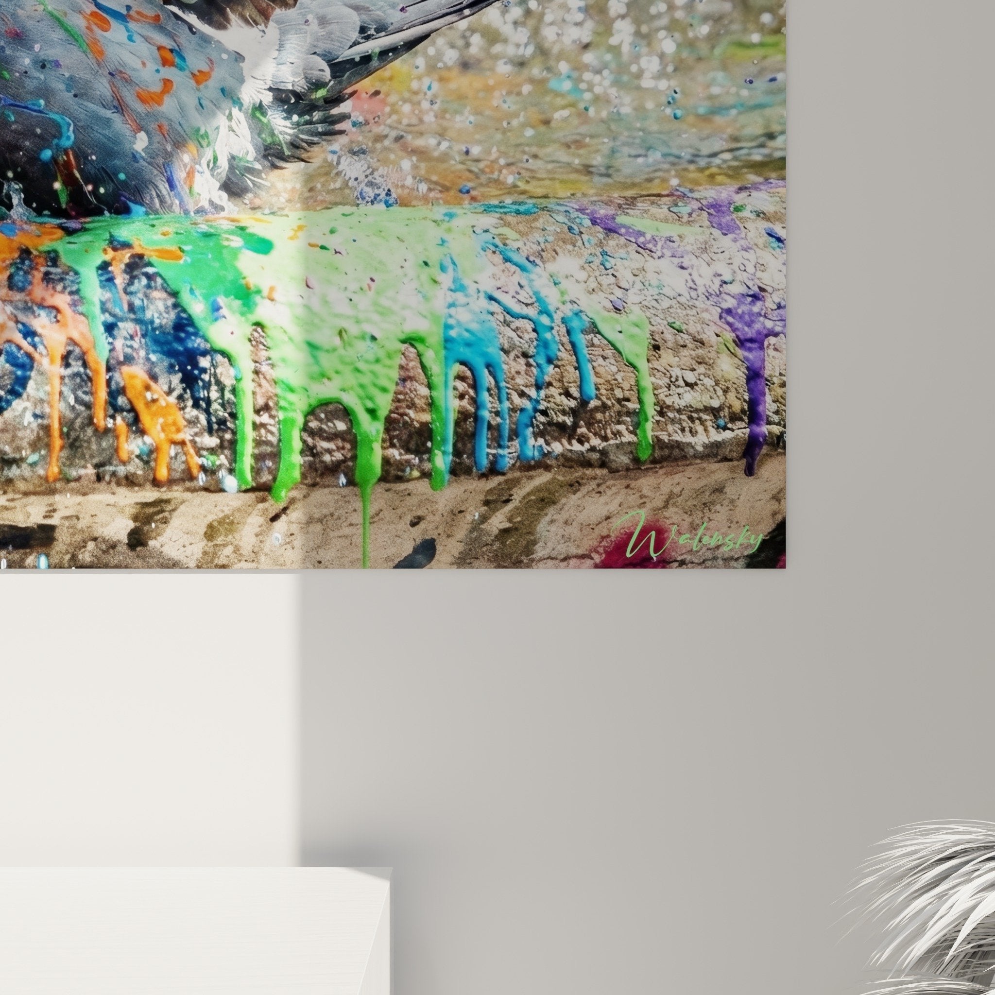 vue ensemble tableau pigeon street art graffitis salon moderne decoration interieur contemporain