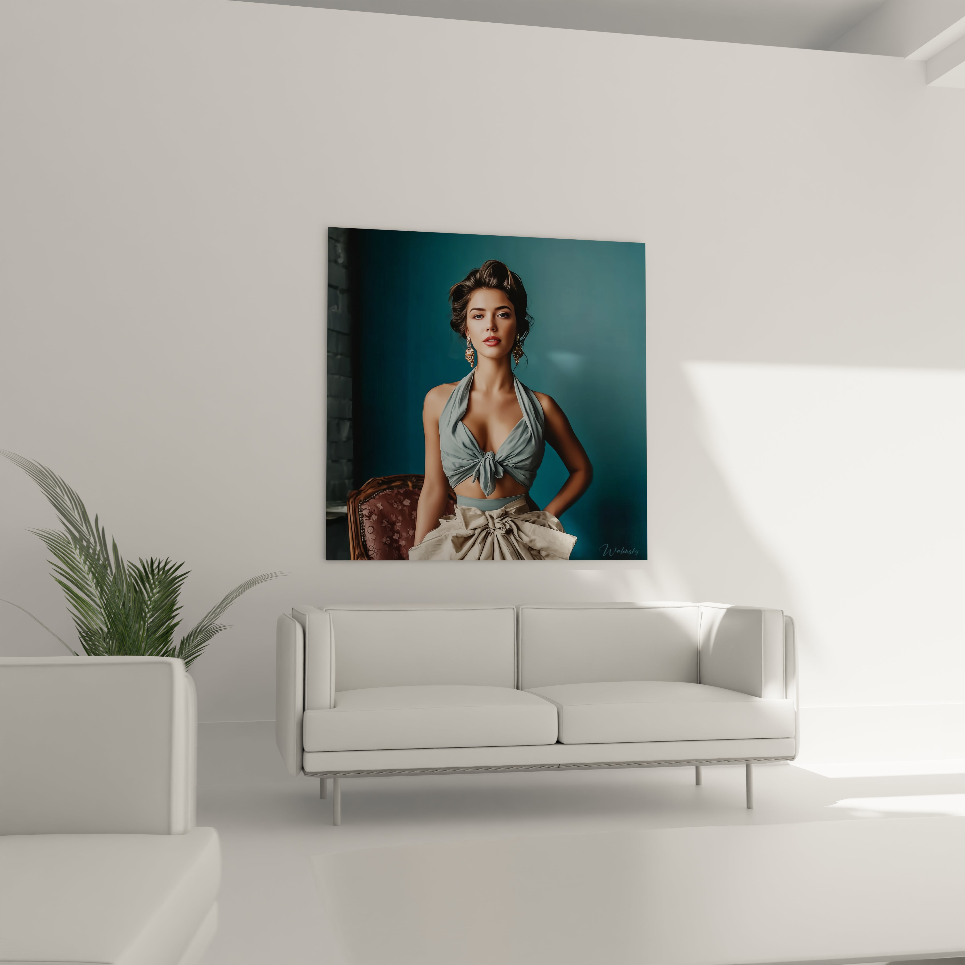 Tableau mural pin-up chic de Walensky avec une femme élégante en arrière-plan moderne