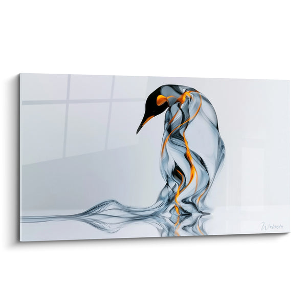 Tafel Pinguin aus grauem Rauch und fließendem Orange - Flüssiger Pfad auf dem Boden - Pinguin-Edition