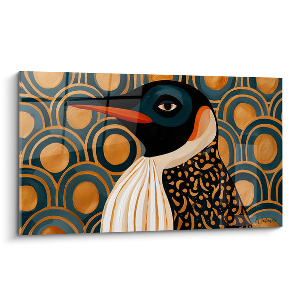 Tableau Pingouin doré au fond Art déco - Élégance royale - Edition Pingouin