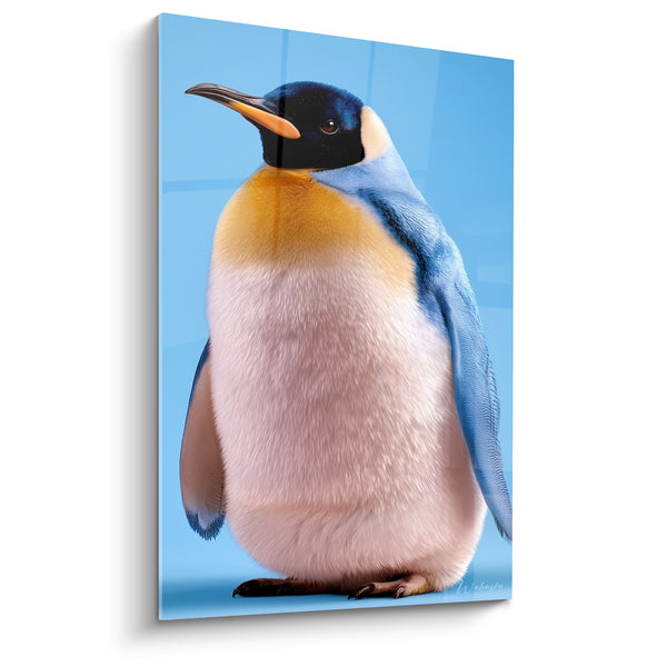 Cuadro de Pingüino Cielo Azul y Plumaje Dorado - Curiosidad Polar - Edición Pingüino