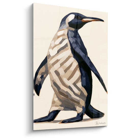 Tableau Pingouin bleu marine et ivoire en marche - Traversée polaire - Edition Pingouin