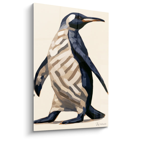 Blaues und elfenbeinfarbenes Pinguin-Gemälde im Gehen – Polare Passage – Pinguin-Edition