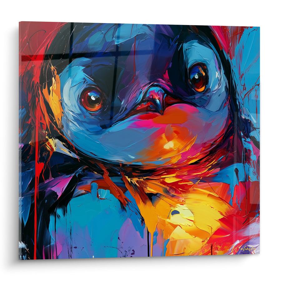 Dipinto Pinguino blu e arancione con becco vibrante - Sguardo ambrato - Edizione Pinguino