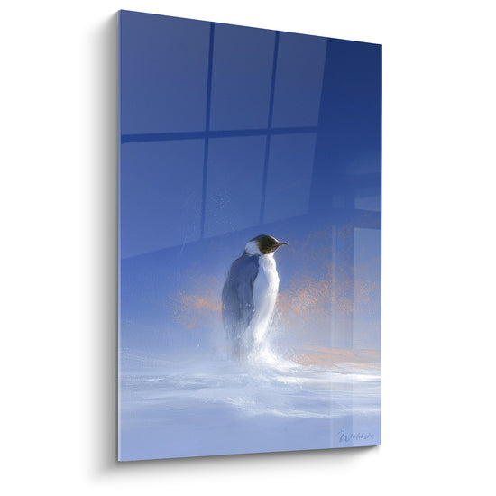 Tableau Manchot bleu marine et blanc dans la tempête - Face au blizzard - Edition Pingouin