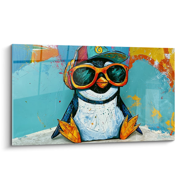 Tableau Pingouin bleu et orange à casquette - Récréation espiègle - Edition Pingouin