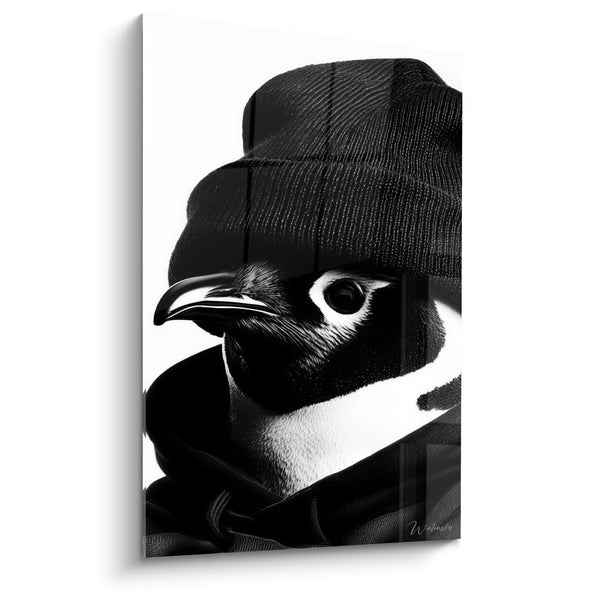 Schwarzes Pinguinbild mit Strickmütze - Winterliche Ausstrahlung - Pinguin Edition