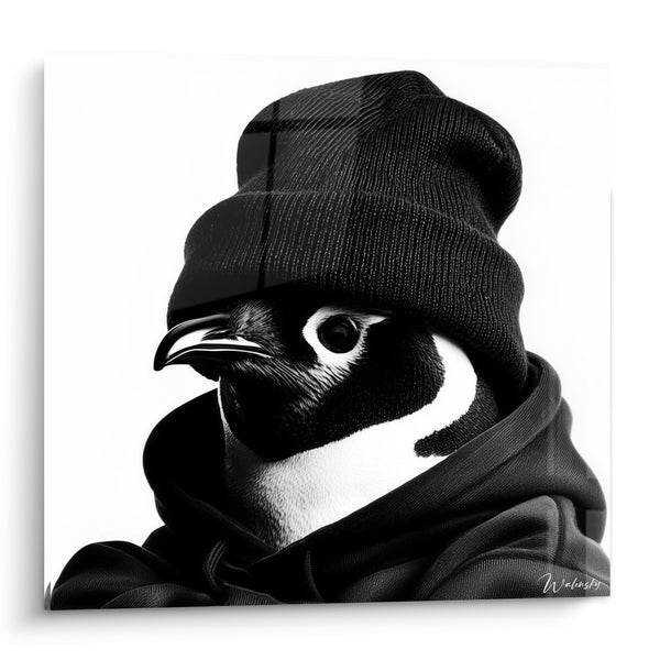 Tableau Pingouin noir et blanc au bonnet - Allure des rues - Edition Pingouin