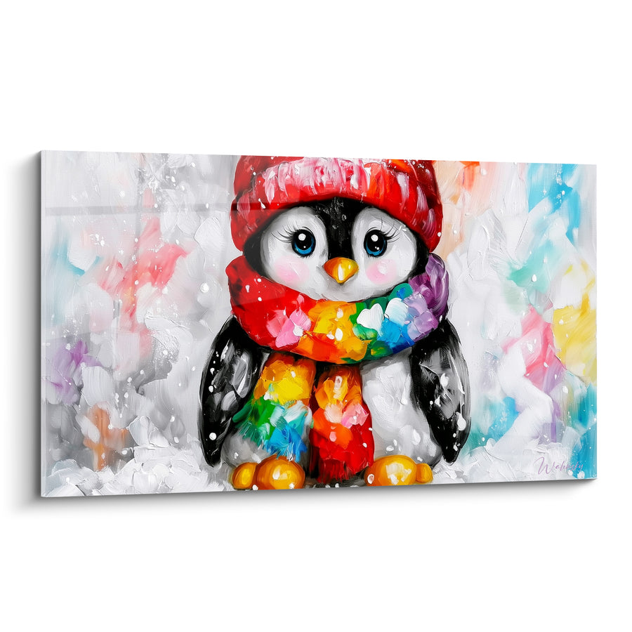 Quadri Bebè Pinguino Rosso e Bianco Sotto la Neve - Gote Rose e Ciglia - Edizione Pinguino