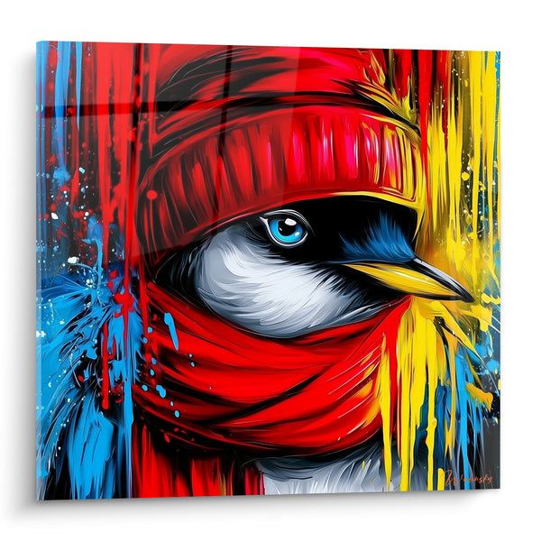 Tableau Pingouin au bonnet rouge et écharpe - Frimousse frileuse - Edition Pingouin