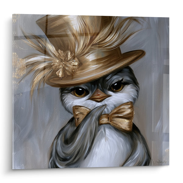 Tableau Pingouin élégant au chapeau doré - Allure de dandy - Edition Pingouin