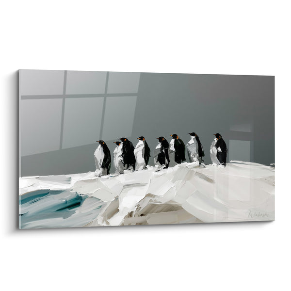 Tableau Manchots noirs sur banquise blanche - Marche silencieuse - Edition Pingouin