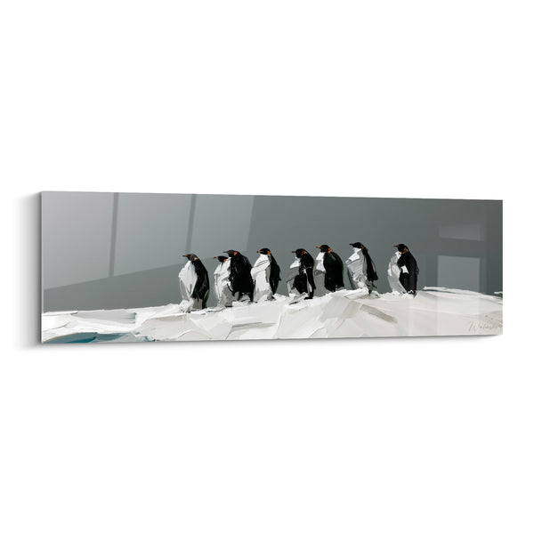 Tableau Manchots noir et blanc sur banquise grise - Cortège polaire - Edition Pingouin