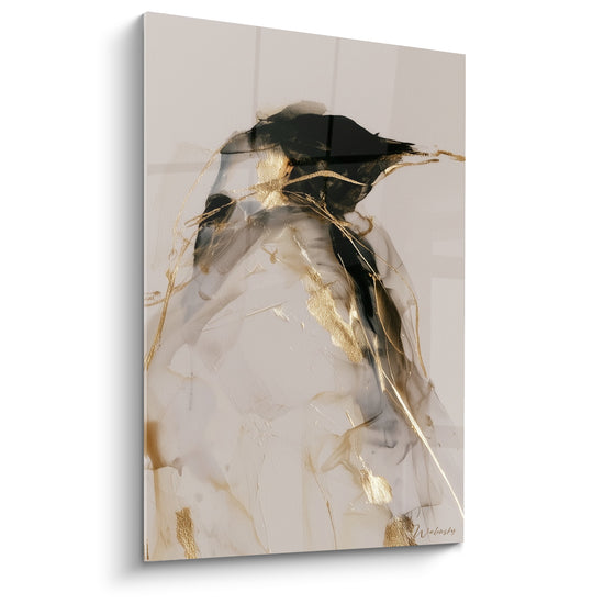 Tableau Pingouin noir et beige aux filaments dorés - Silhouette diaphane translucide - Edition Pingouin