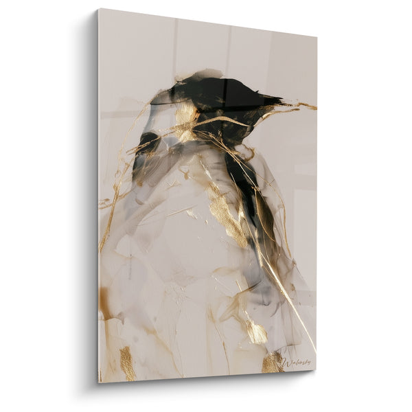 Tableau Pingouin noir et beige aux filaments dorés - Silhouette diaphane translucide - Edition Pingouin