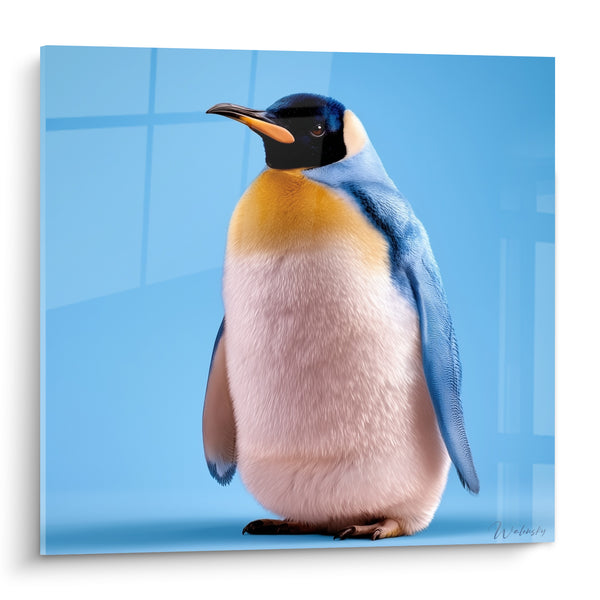 Goldener und himmelblauer Pinguin-Gemälde - Polare Ruhe - Pinguin-Edition