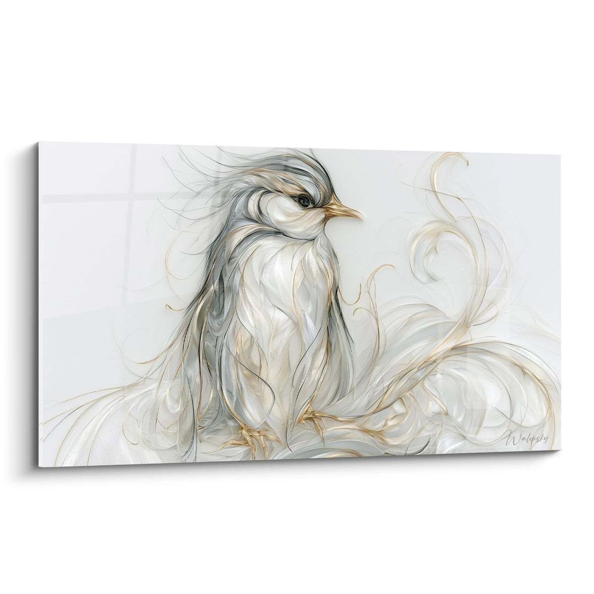 Pingouin filaments gris anthracite et dorés en plein cadre sur fond blanc lumineux