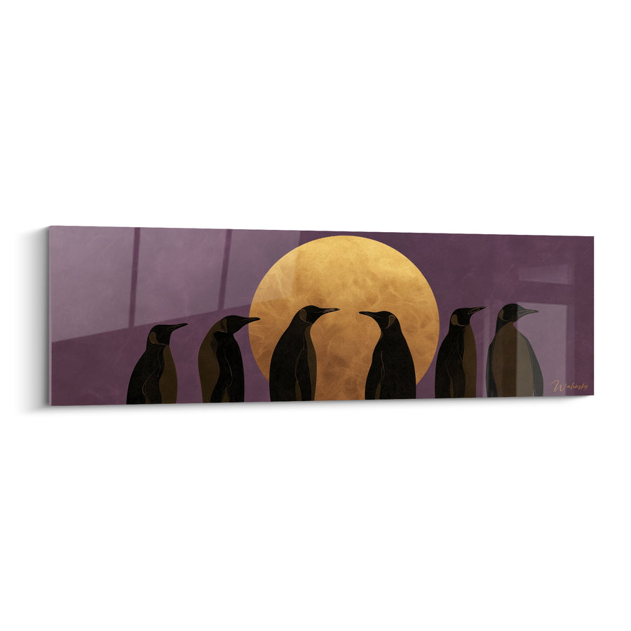Tableau Pingouins silhouettés violet et doré - Veillée sous la lune - Edition Pingouin