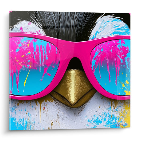 Penguin Painting with Pink and Blue Sunglasses - Sparkling Mischief - Penguin Edition