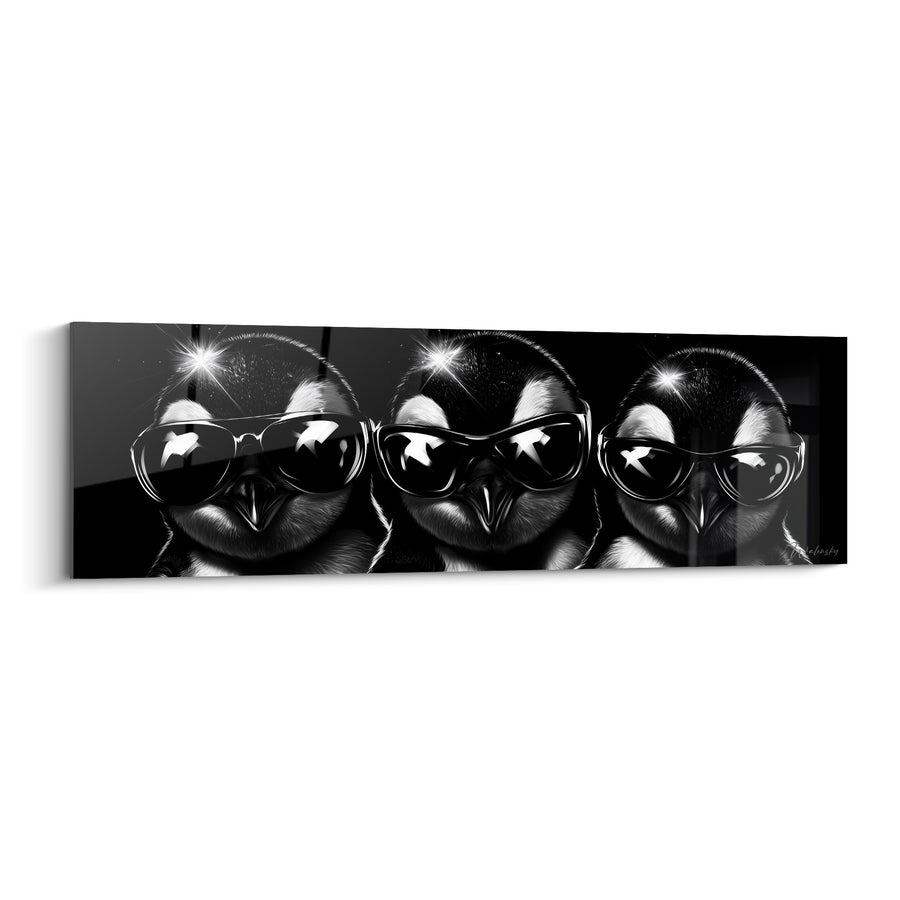 Tableau Trio de pingouins à lunettes noires - Bande de complices - Edition Pingouin