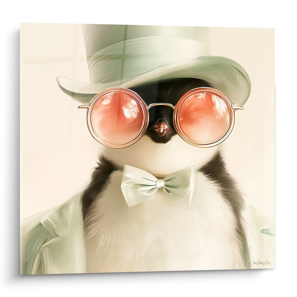 Eleganter Pinguin mit rosafarbenen runden Brillen - Schelmischer Dandys - Pinguin-Edition