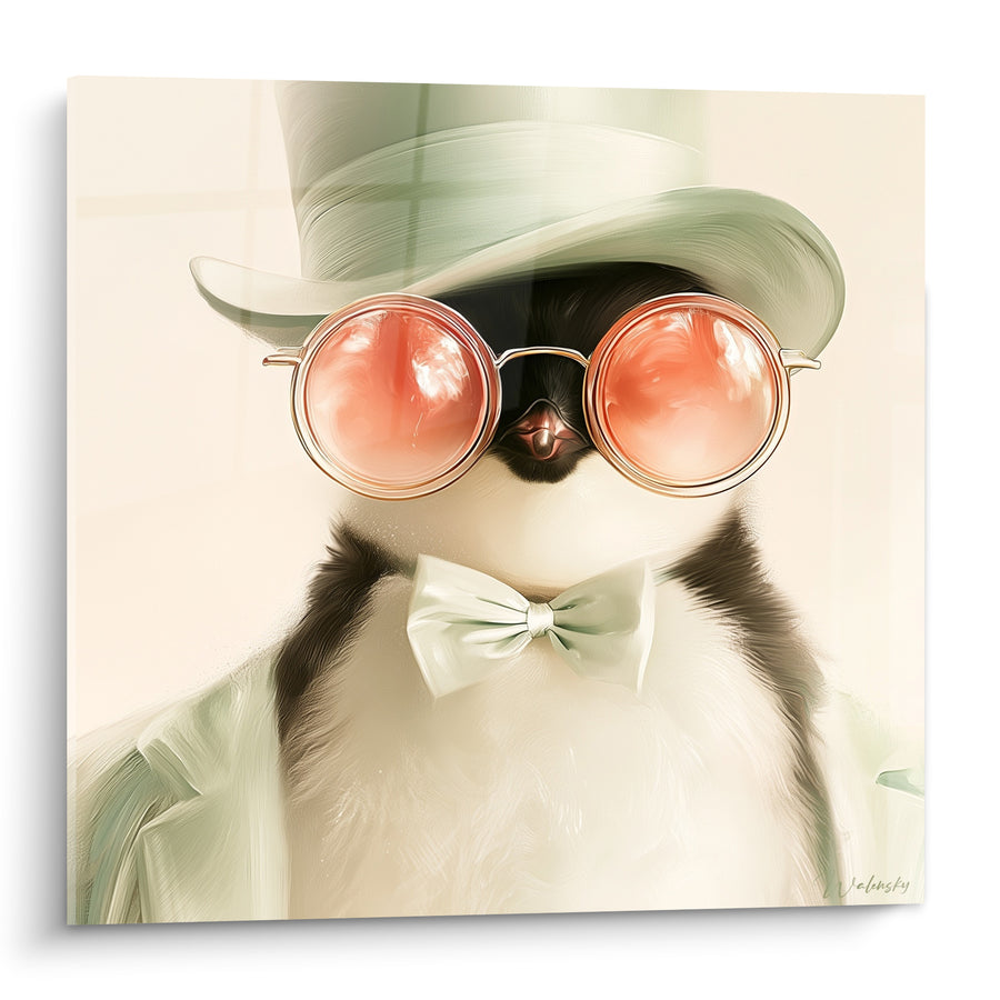 Quadri di un Elegante Pinguino con Occhiali Rosa Tondi - Dandy Scherzoso - Edizione Pinguino