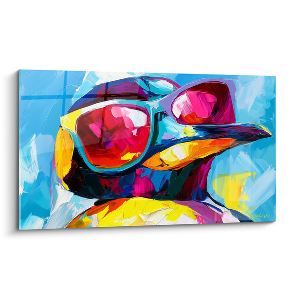 Tableau Pingouin aux lunettes rose et bleu - Escapade ensoleillée - Edition Pingouin