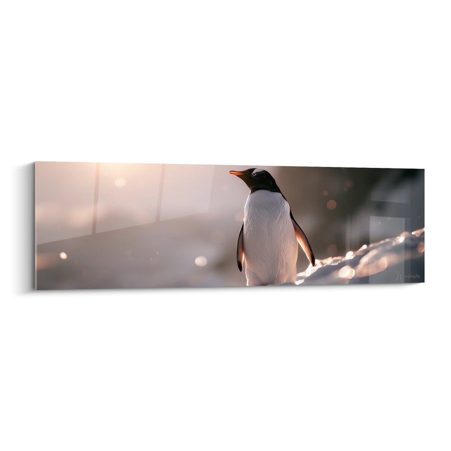 Tableau Pingouin noir et blanc sous lumière dorée - Reflets de neige scintillante - Edition Pingouin